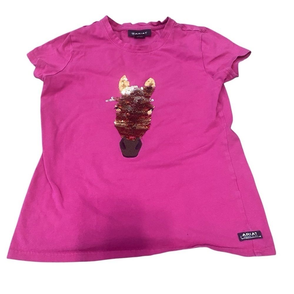 Ariat Girlโs Pink Sequin Horse T-Shirt Size Medium / 10